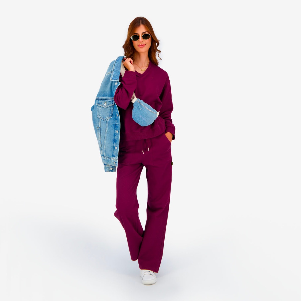 Sweat femme col V avec broderie