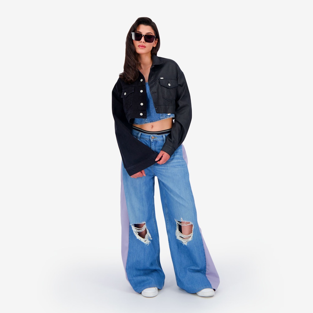 Upcycling cropped jacket femme bi-couleur KINDA V2