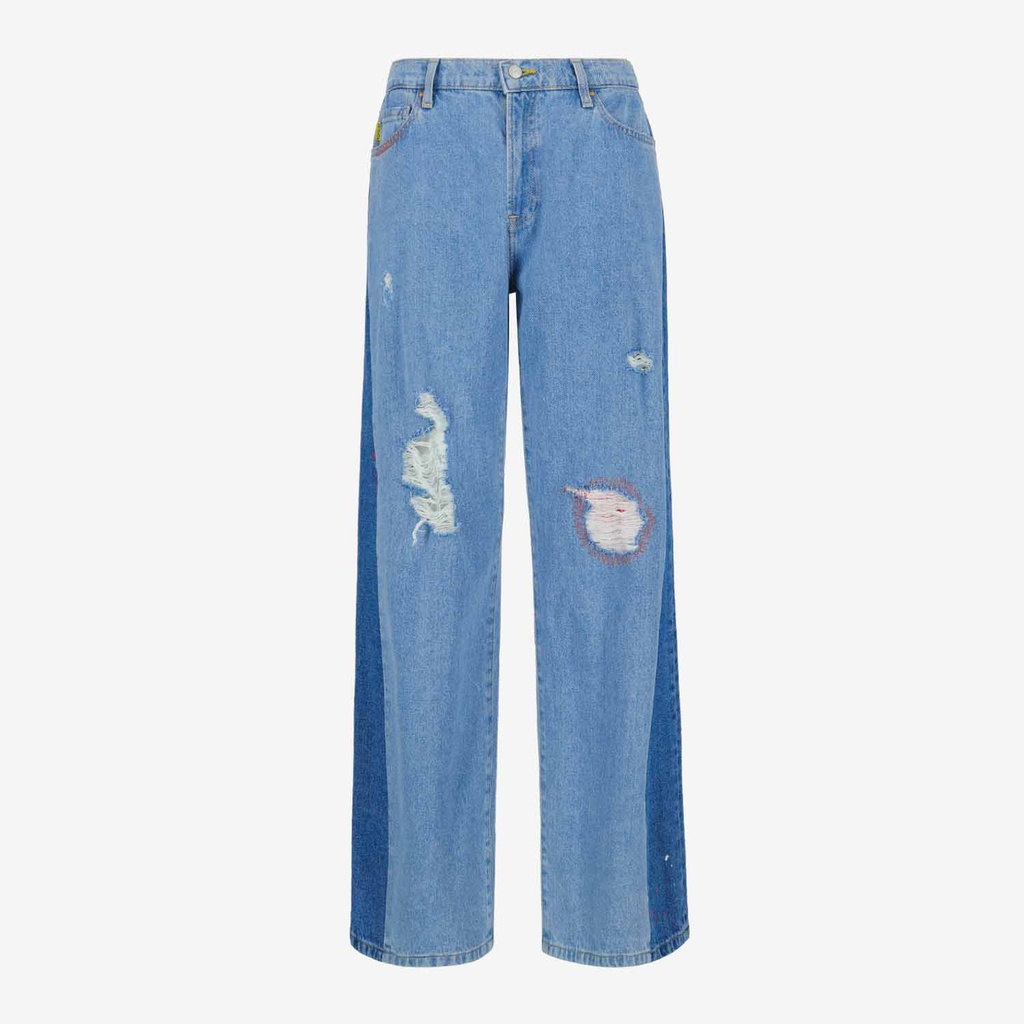 Upcycling baggy jeans femme bi-couleur