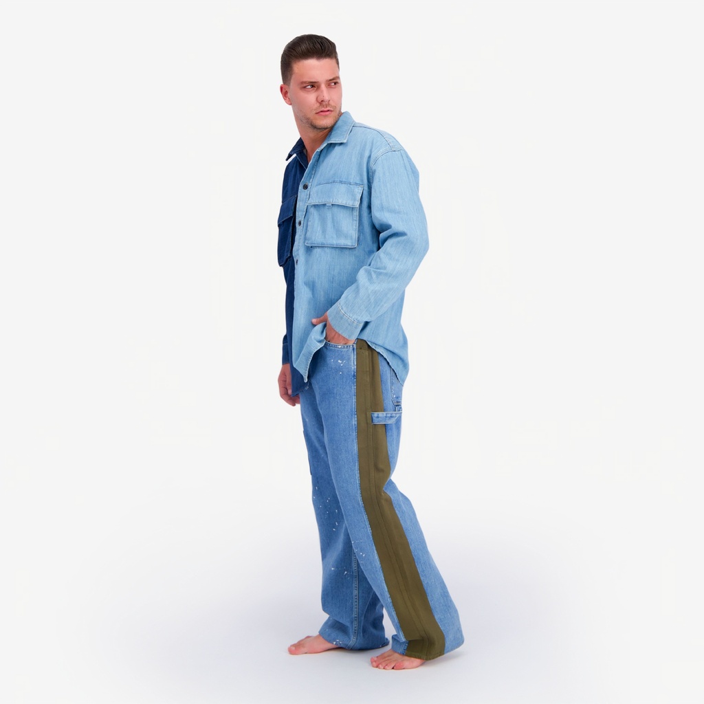 Upcycling chemise workwear homme en jeans bi-couleur - WAAD V1