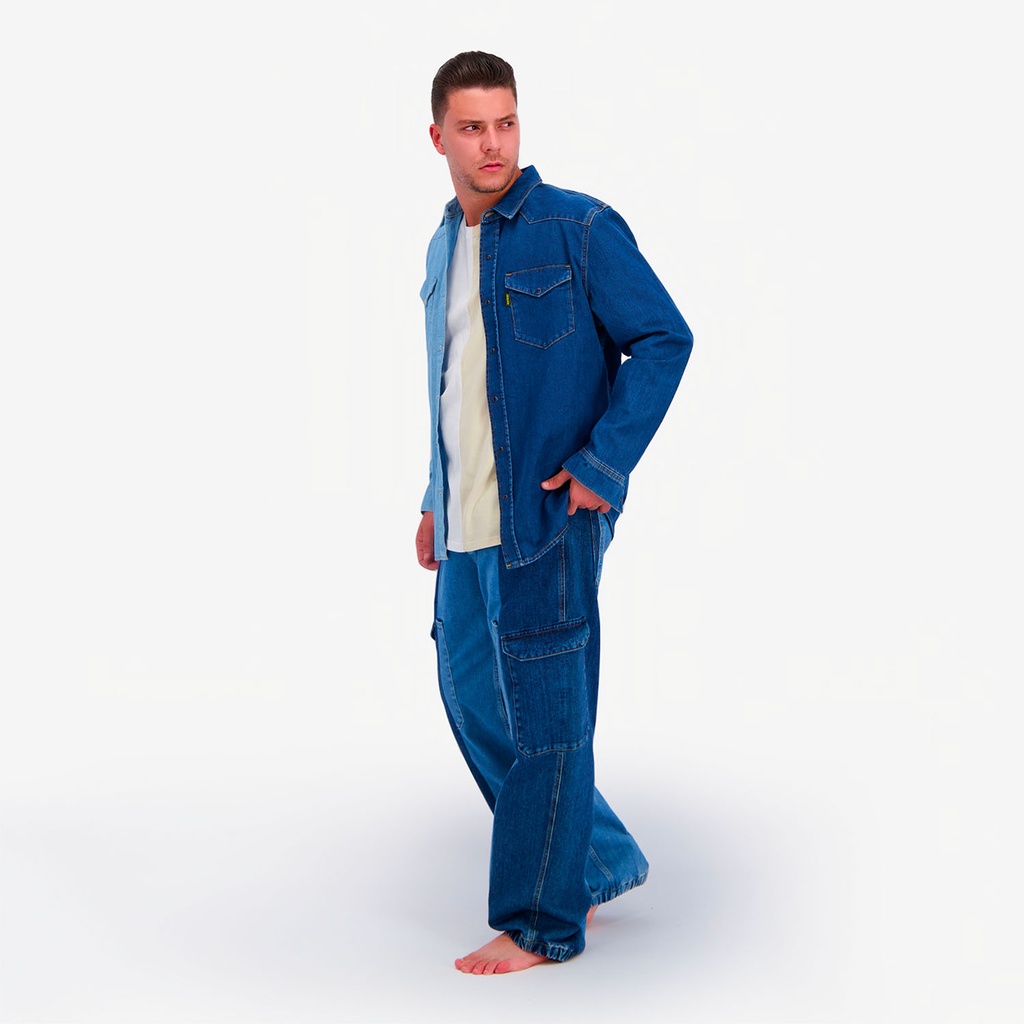 Upcycling chemise western homme en jeans bi-couleur - SHEMS V2