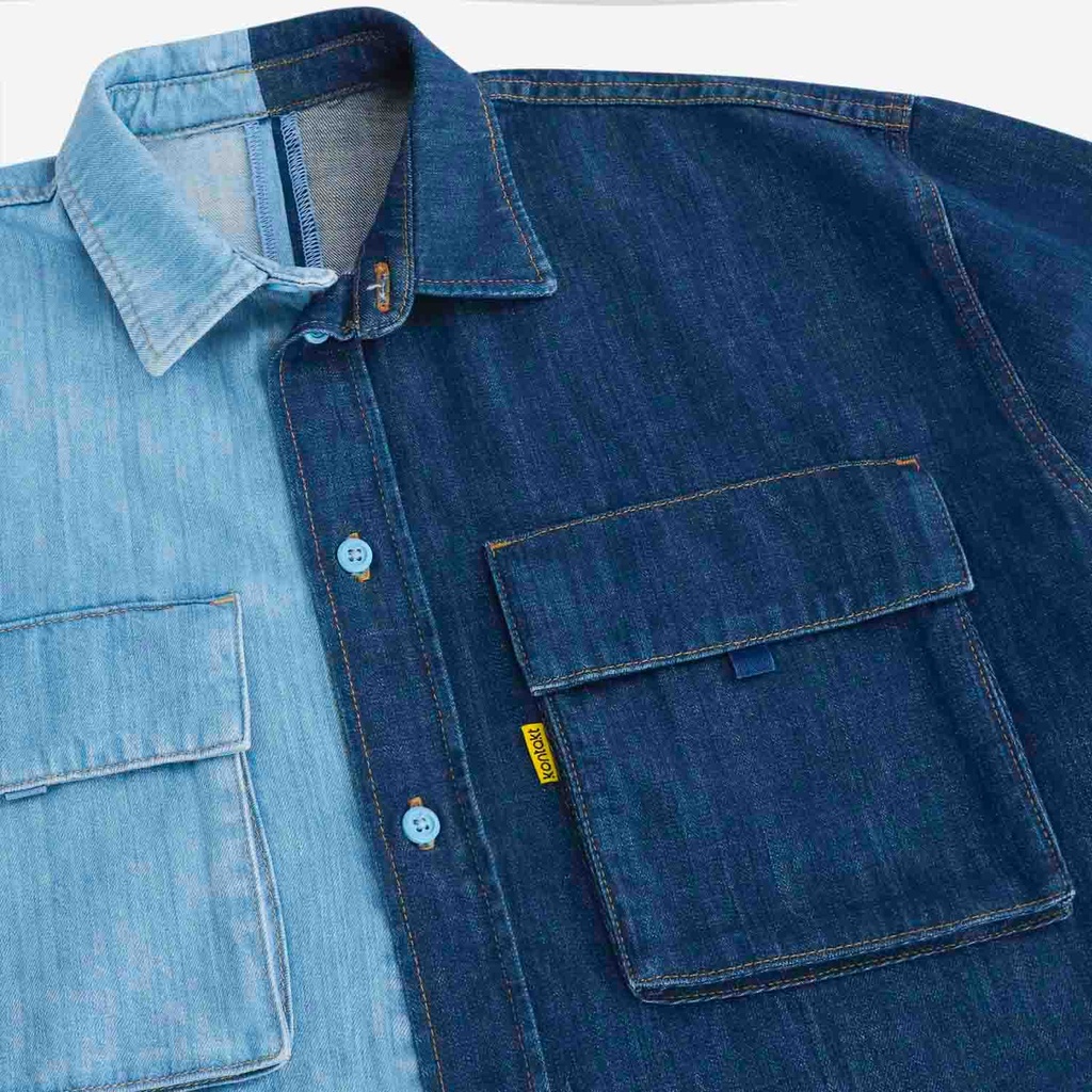 Upcycling chemise western homme en jeans bi-couleur - SHEMS V2
