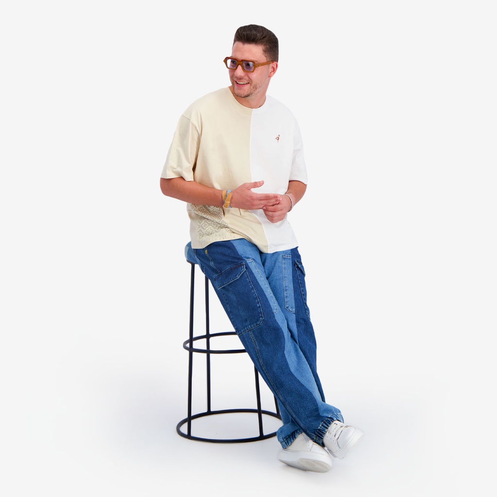 Upcycling cargo homme en jeans bi-couleur - KAMIL 2.0