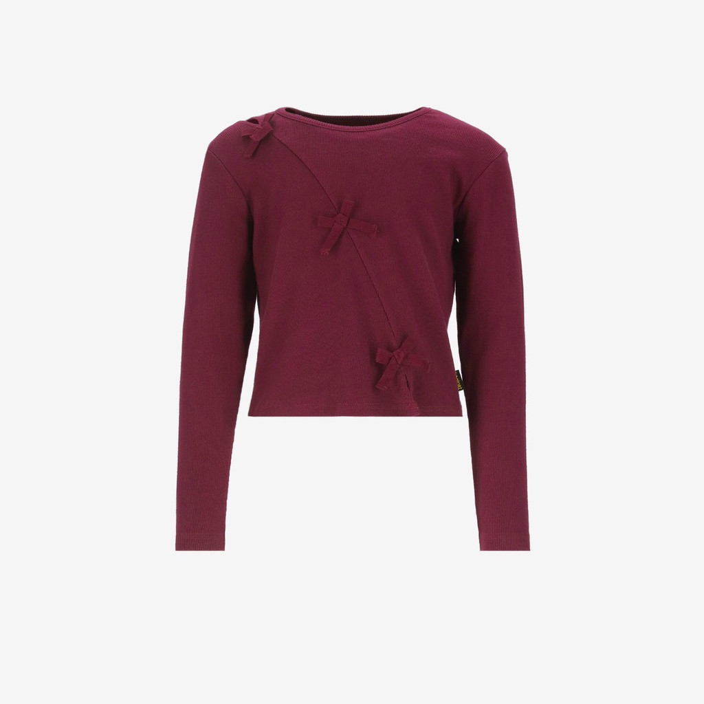 T-shirt côtelé fille manches longues avec noeuds