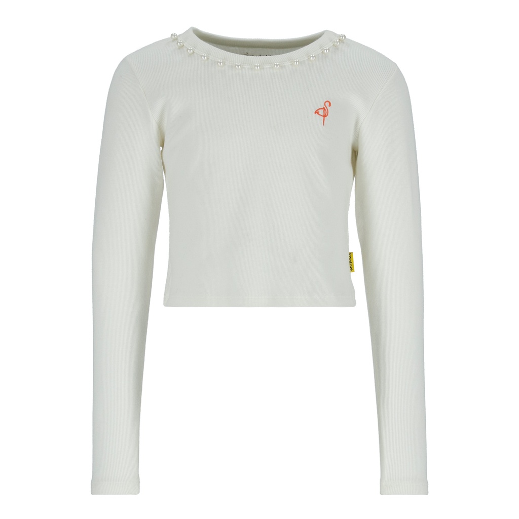 T-shirt crop fille manches longues avec perles