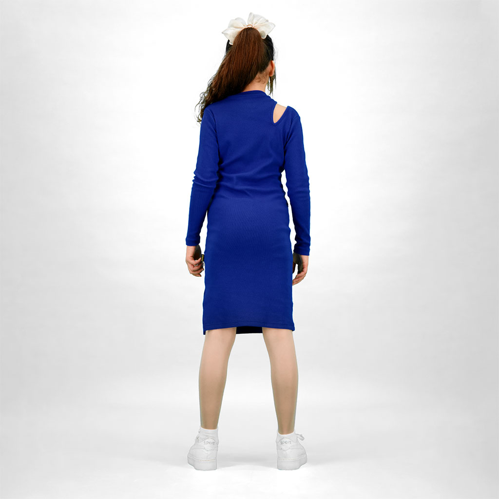 Robe côtelé fille manches longues avec cut out et perles