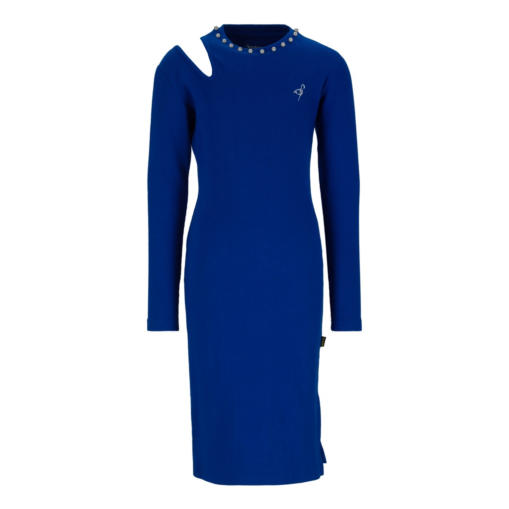 Robe côtelé fille manches longues avec cut out et perles