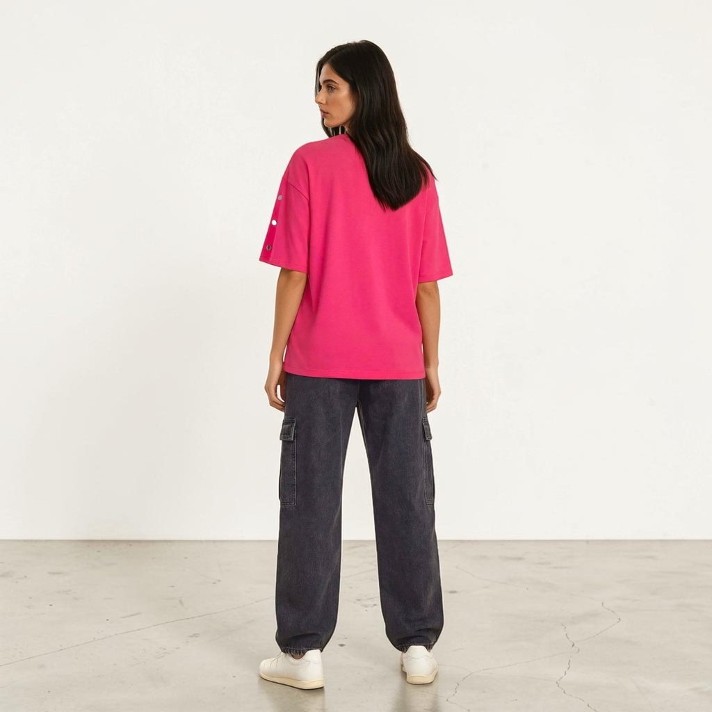 T-shirt femme sur taille avec boutons pression ONLY POSITIVE VIBES