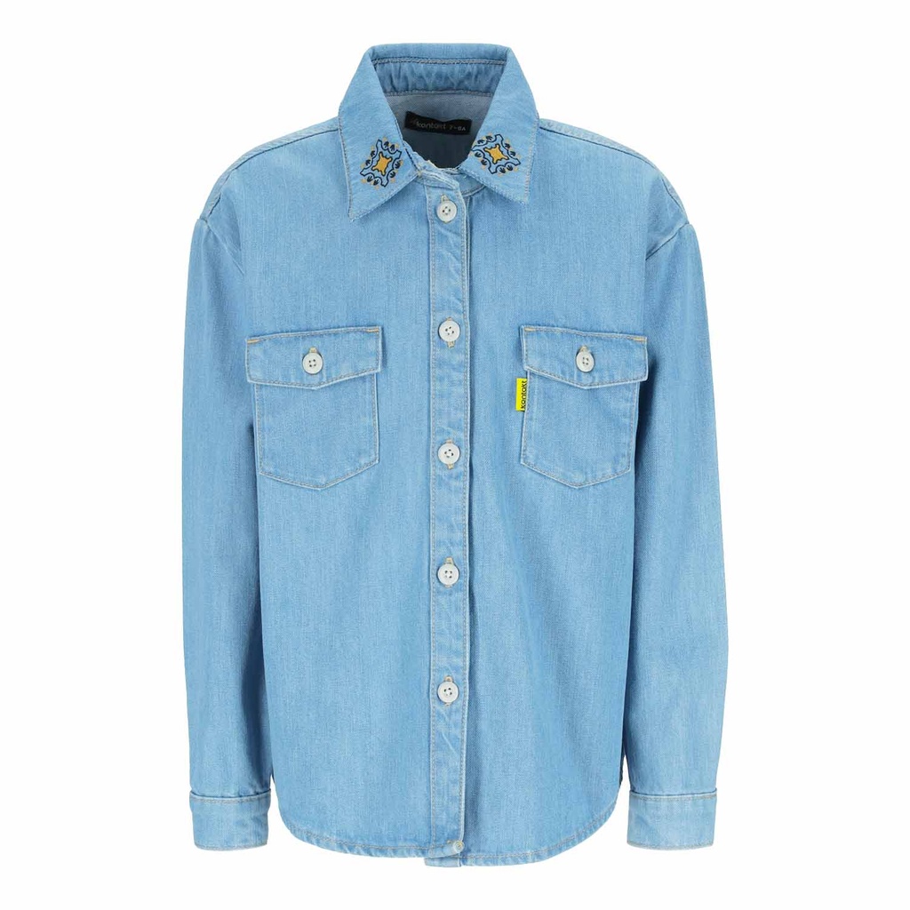 Chemise oversized fille en jeans avec broderie sur le col