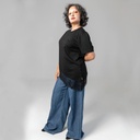 T-shirt asymétrique femmme avec dentelle manches courtes