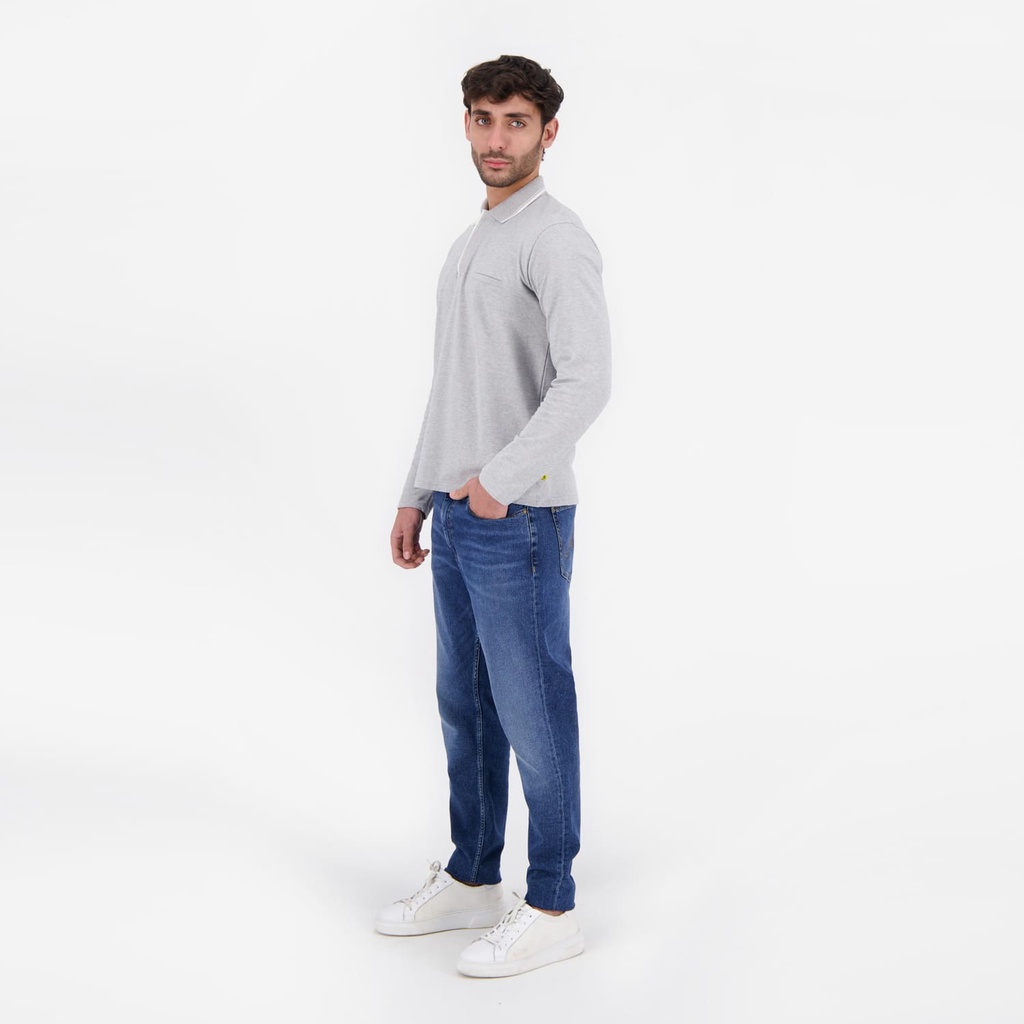 Polo homme manches longues avec poche passepoilée