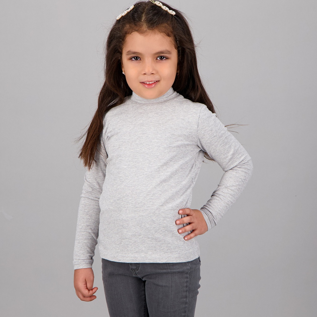 PULL COL CHEMINÉE FILLE MANCHES LONGUES EN JERSEY AVEC BRODERIE