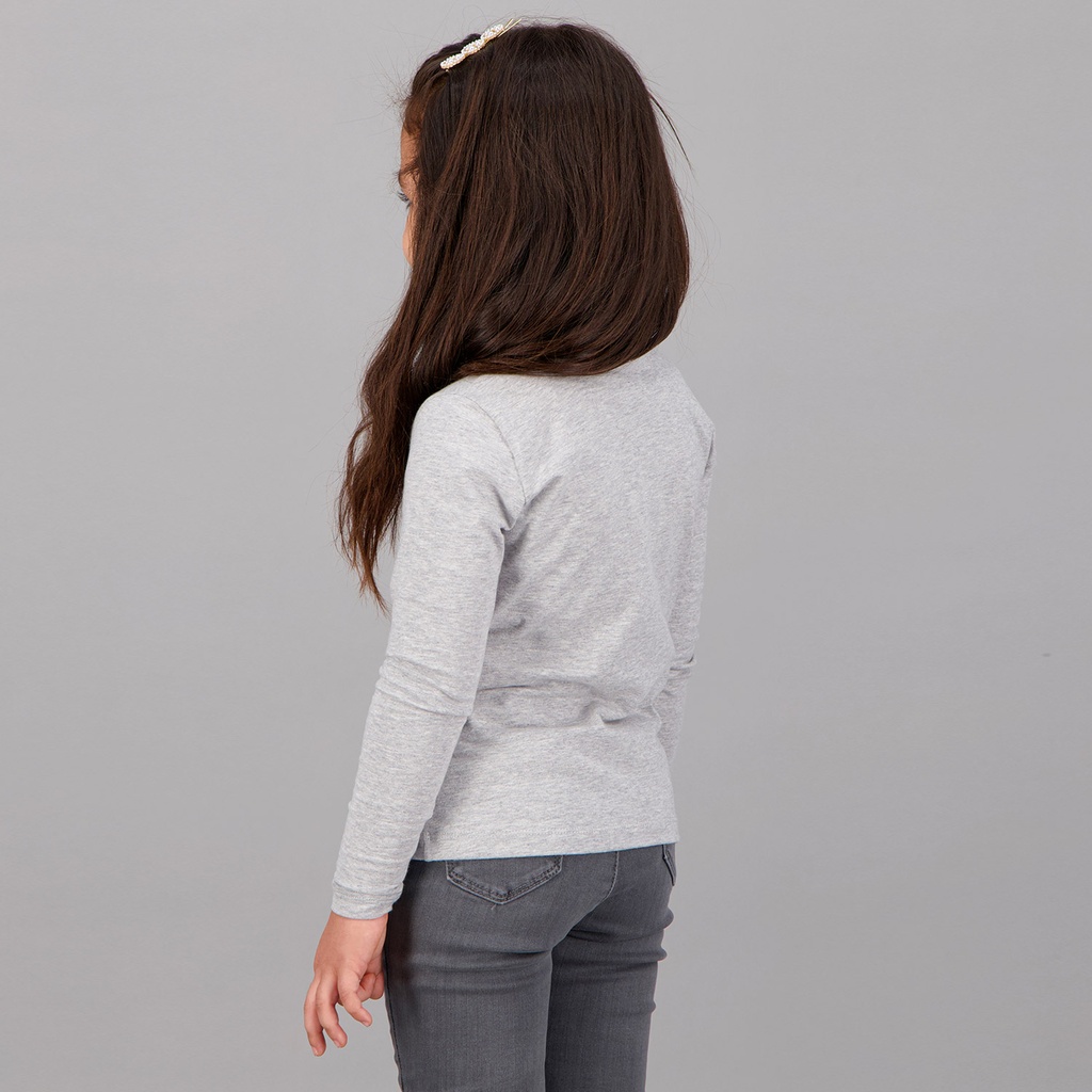 PULL COL CHEMINÉE FILLE MANCHES LONGUES EN JERSEY AVEC BRODERIE