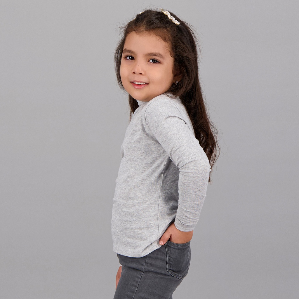 PULL COL CHEMINÉE FILLE MANCHES LONGUES EN JERSEY AVEC BRODERIE