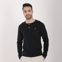 T-SHIRT HOMME CÔTELÉ MANCHES LONGUES COL TUNISIEN AVEC BRODERIE