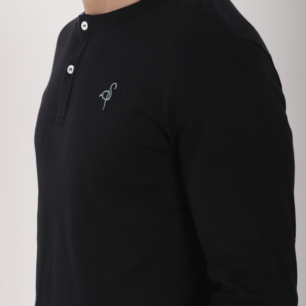 T-shirt col tunisien homme côtelé manches longues avec broderie