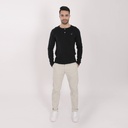 T-shirt homme côtelé manches longues col tunisien avec broderie