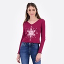 T-shirt col V femme côtelé manches longues soleil
