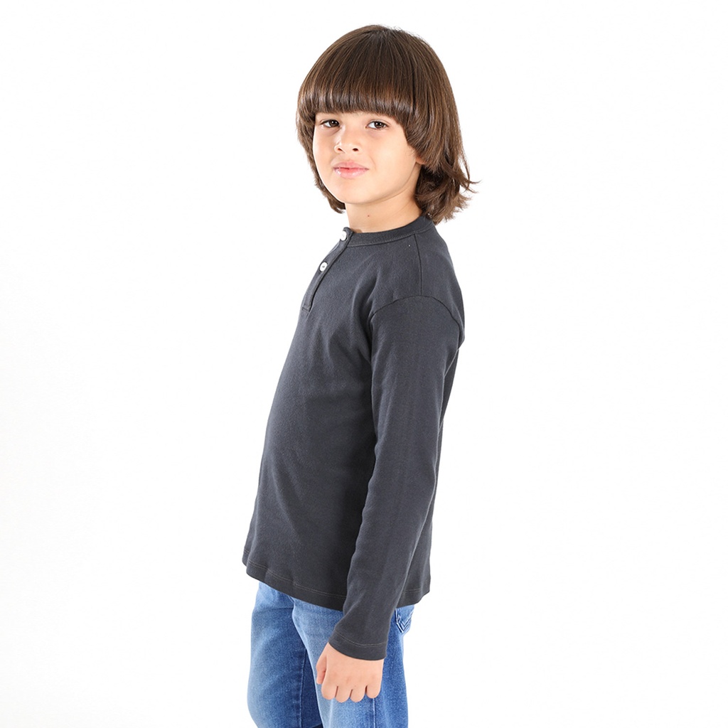 T-shirt garçon côtelé manches longues col tunisien