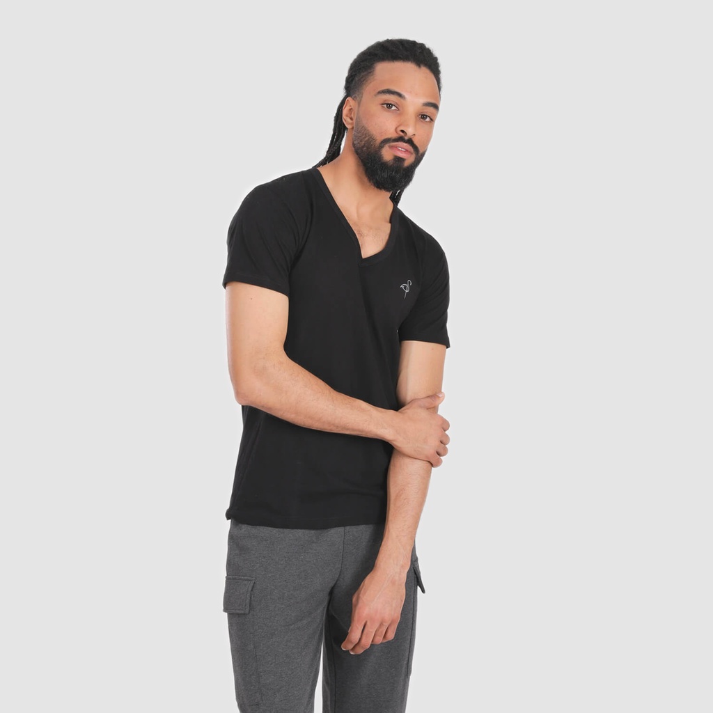 T-SHIRT HOMME MANCHES COURTES COL V FLAMANT ROSE