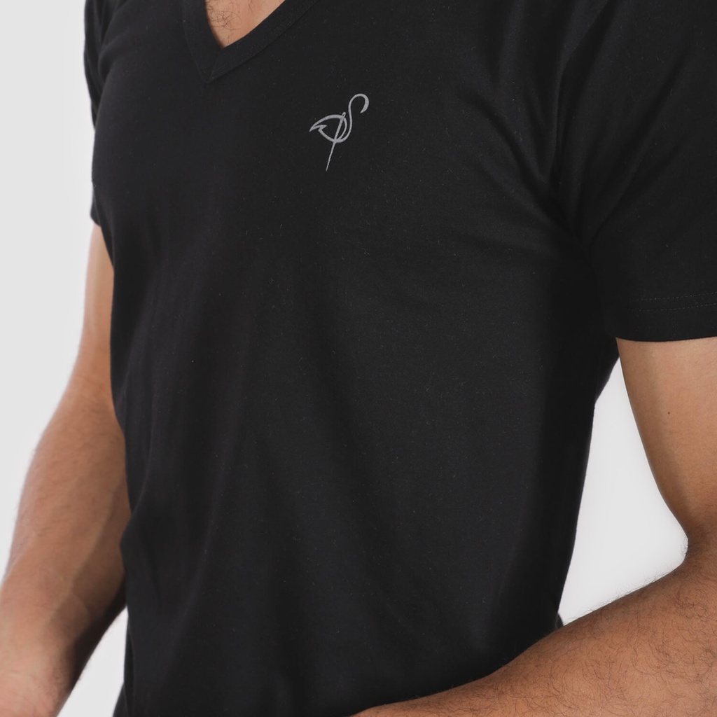 T-SHIRT HOMME MANCHES COURTES COL V FLAMANT ROSE