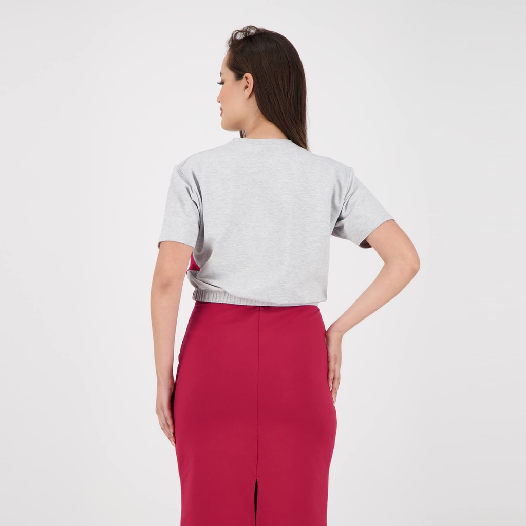 T-SHIRT FEMME MANCHES COURTES EN MOLLETON AVEC DECOUPE & ELASTIQUE A LA TAILLE