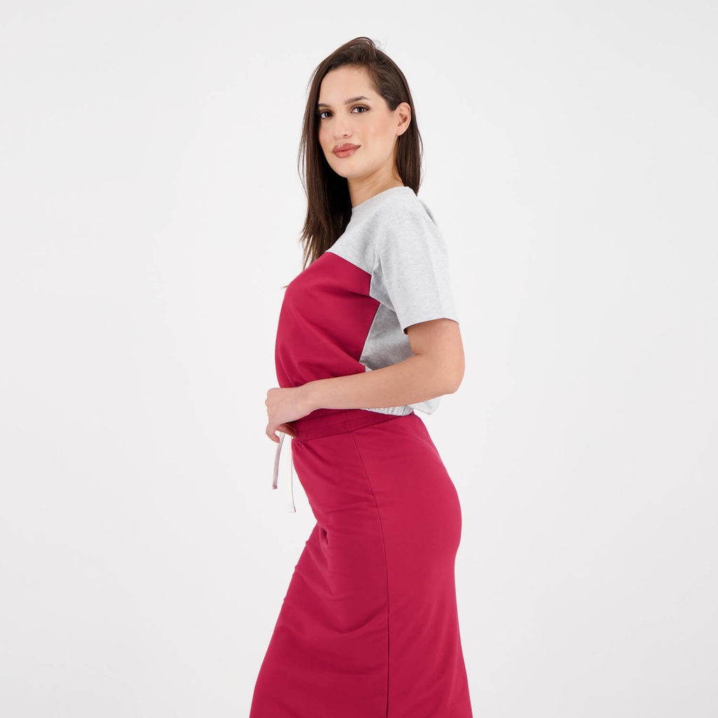 T-SHIRT FEMME MANCHES COURTES EN MOLLETON AVEC DECOUPE & ELASTIQUE A LA TAILLE