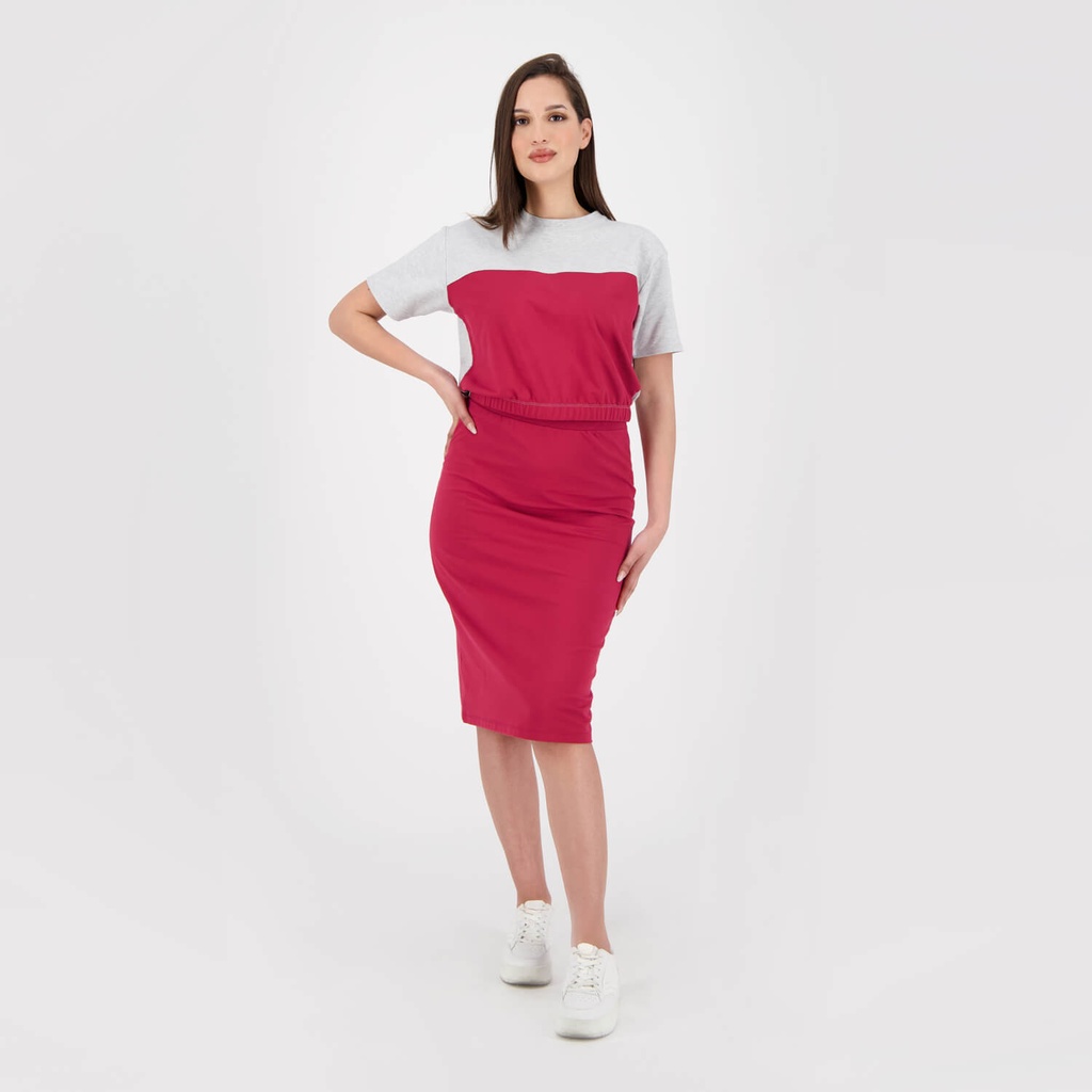 T-SHIRT FEMME MANCHES COURTES EN MOLLETON AVEC DECOUPE & ELASTIQUE A LA TAILLE