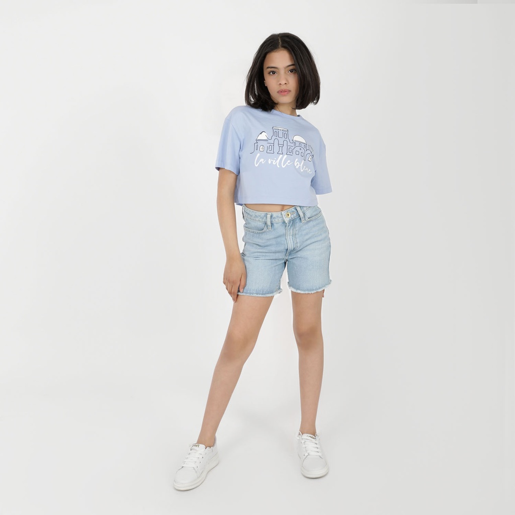 Short fille en jeans taille haute