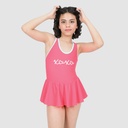 Maillot de bain fille avec volant et biais contrasté