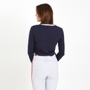 T-shirt crop femme manches longues avec cordon de serrage et broderie