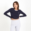 T-shirt crop femme manches longues avec cordon de serrage et broderie