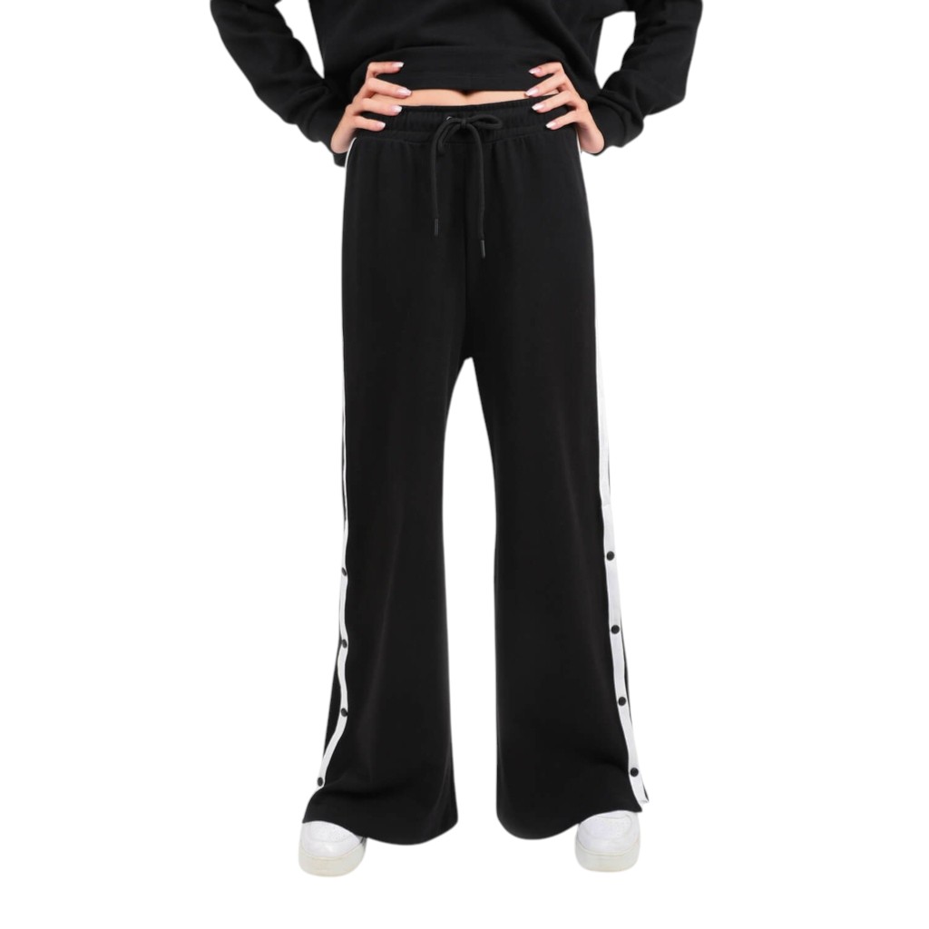 Jogger wide leg femme avec boutons pression