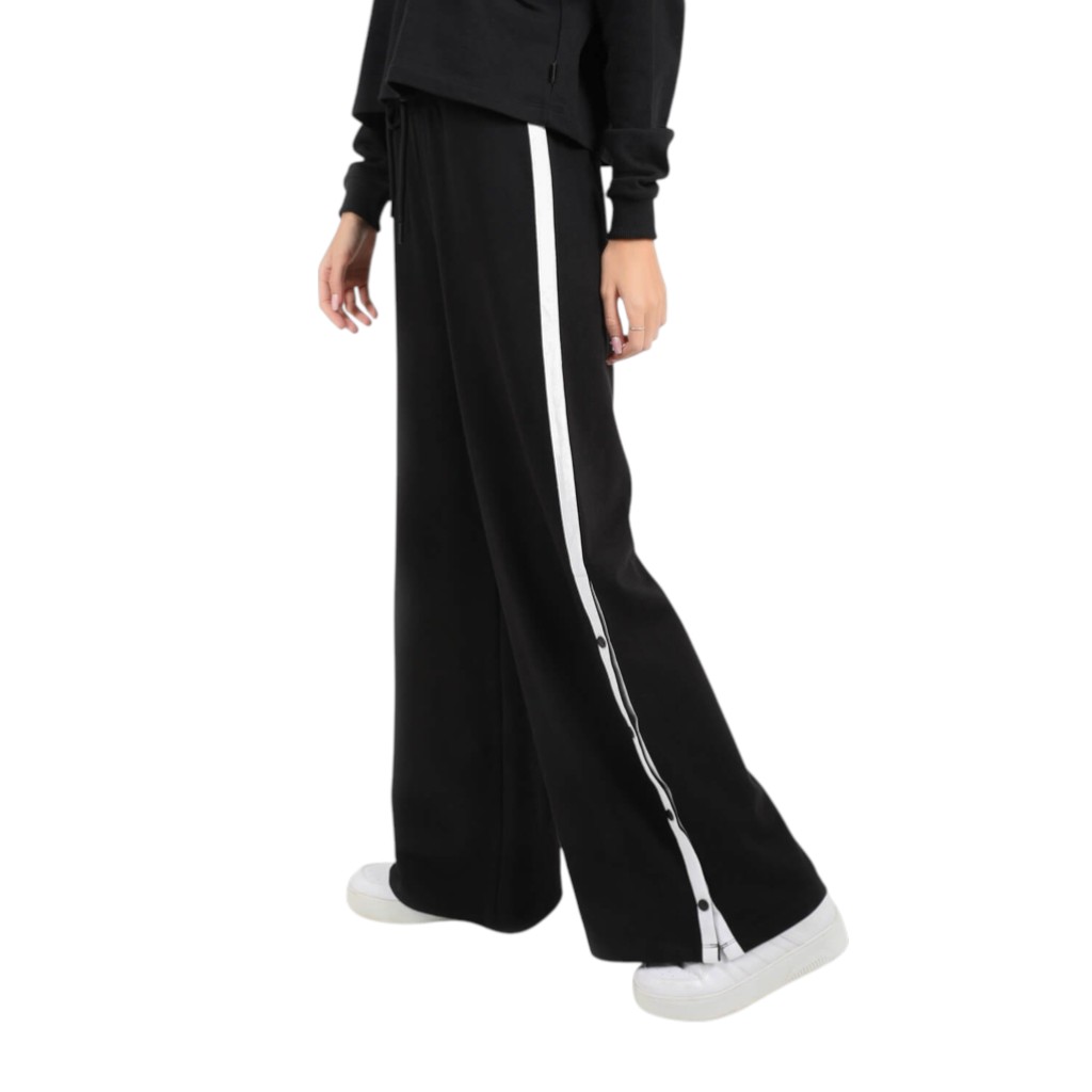 Jogger wide leg femme avec boutons pression