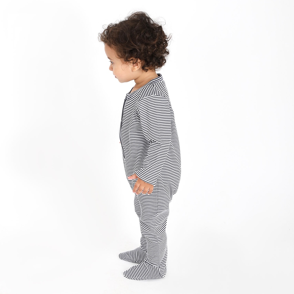 Grenouillère bébé avec bouton rayé bleu & blanc