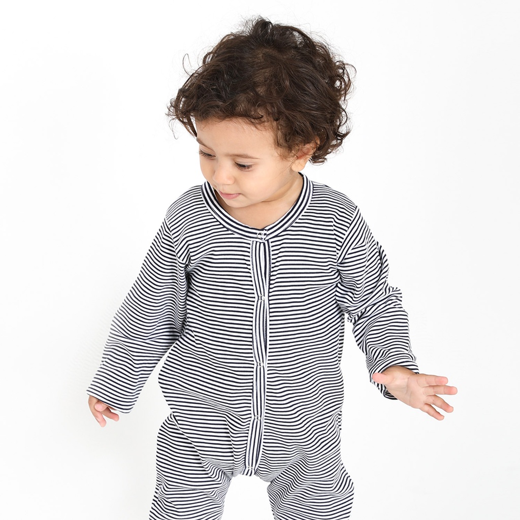 Grenouillère bébé avec bouton rayé bleu & blanc