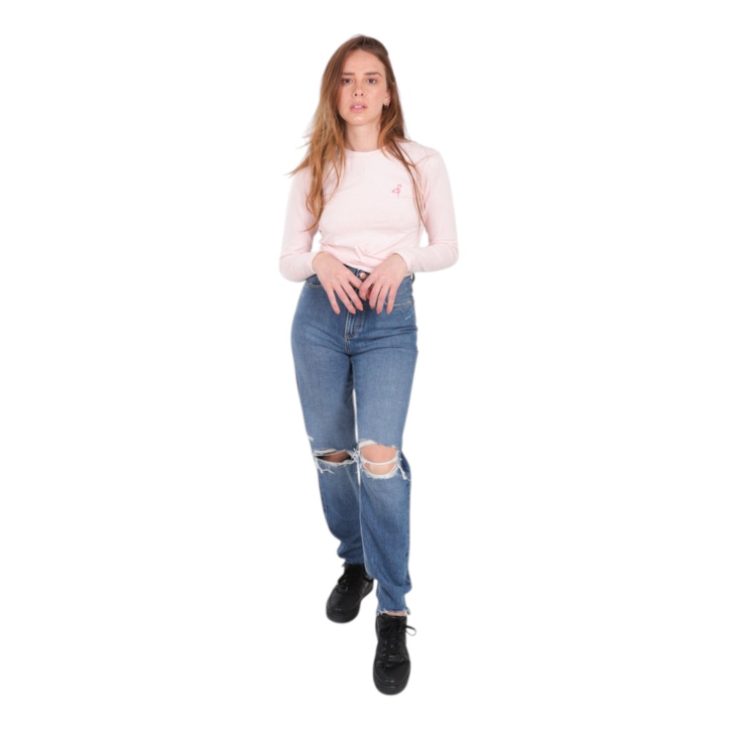 T-shirt femme nouée manches longues avec broderie