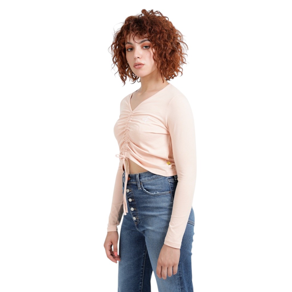 T-shirt femme manches longues avec cordon de serrage