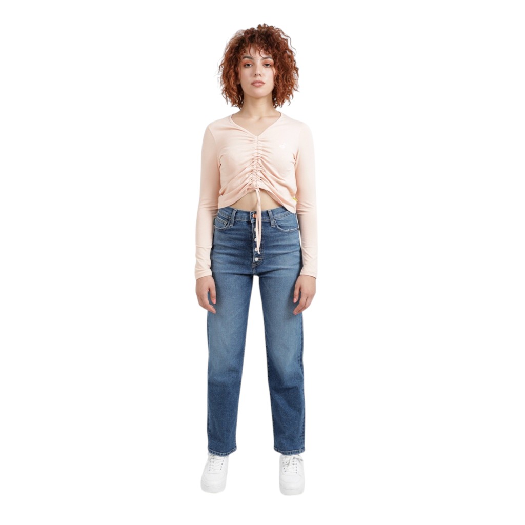 T-shirt femme manches longues avec cordon de serrage