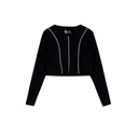 T-shirt crop côtelé femme manches longues avec flat lock