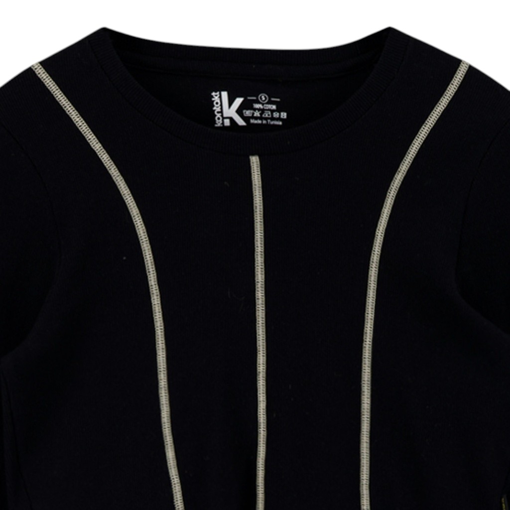 T-shirt crop côtelé femme manches longues avec flat lock