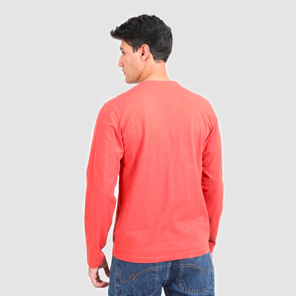 T-shirt homme manches longues col tunisien avec broderie