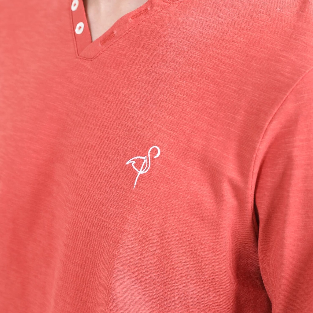 T-shirt homme manches longues col tunisien avec broderie