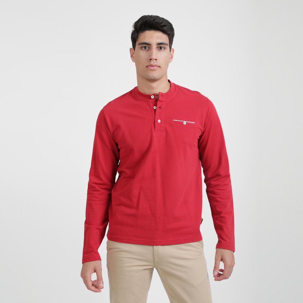 T-shirt homme manches longues col tunisien et poche passepoilée