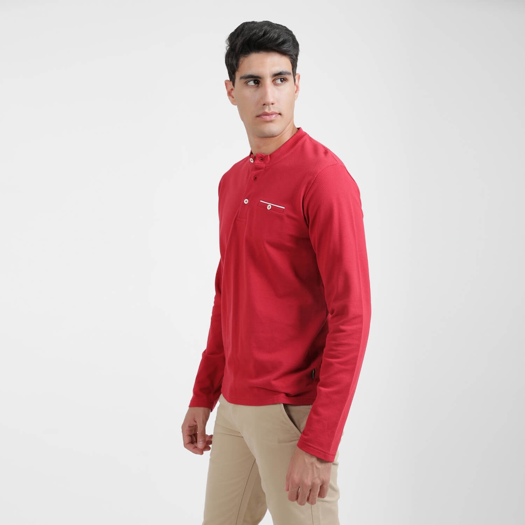 T-shirt homme manches longues col tunisien et poche passepoilée