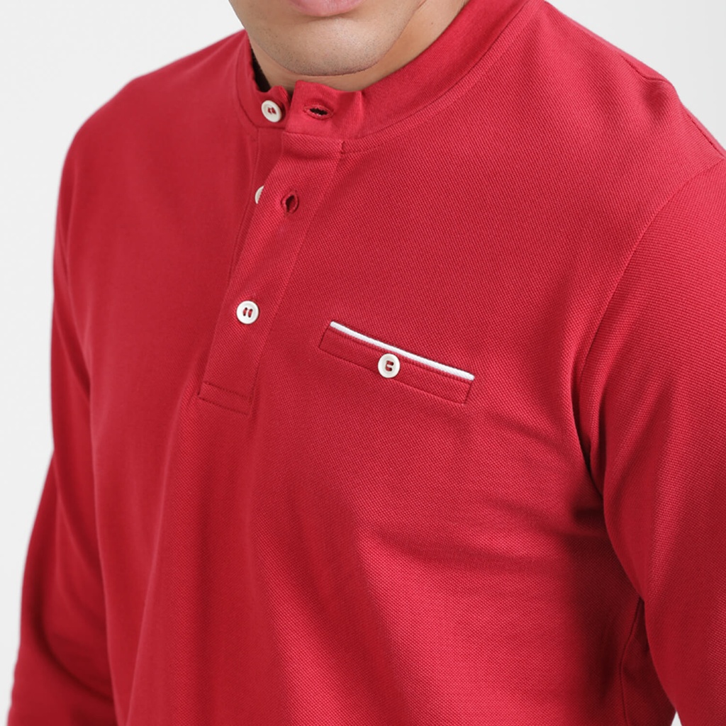 T-shirt homme manches longues col tunisien et poche passepoilée
