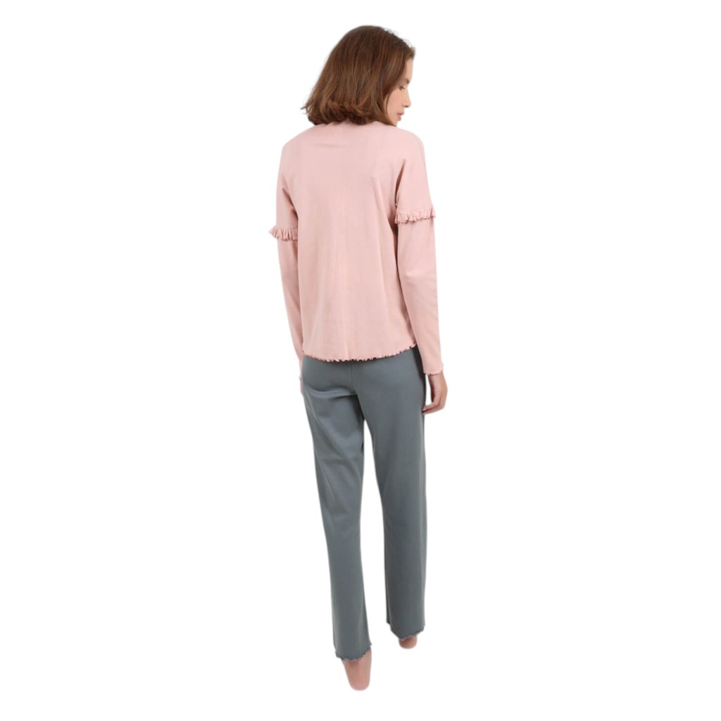 Pyjama côtelé femme manches longues avec volant