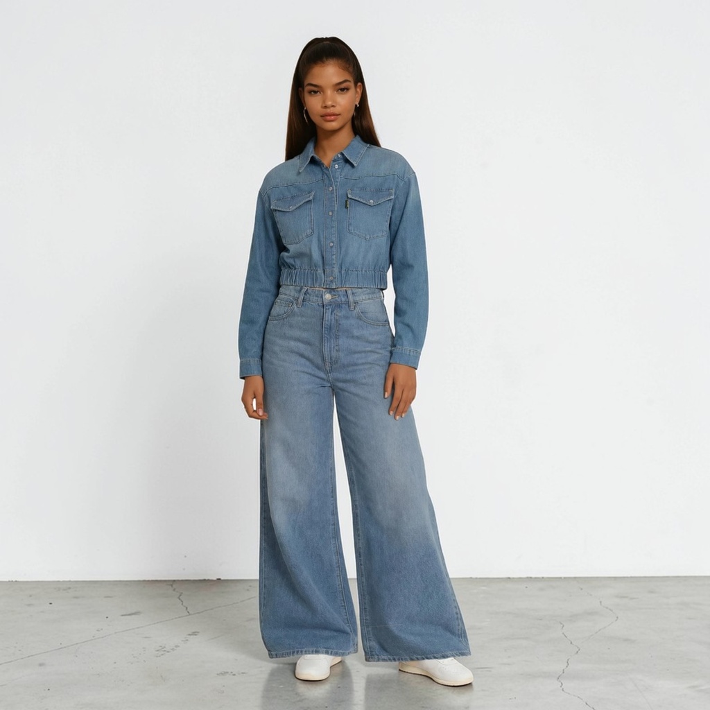 Cropped chemise western femme en jeans - SHERAZADE