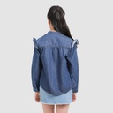 Chemise col tunisien fille avec volant en jeans