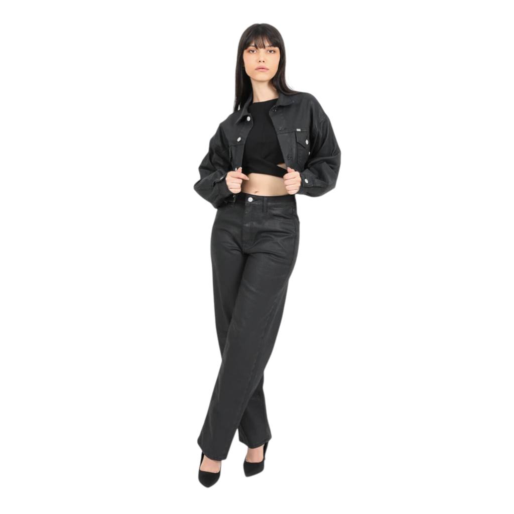 Straight jeans femme effet cuir -SARRA